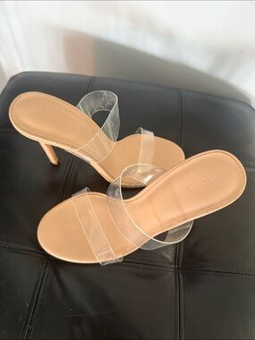 Clear Strap Nude Heeled Sandals for Women